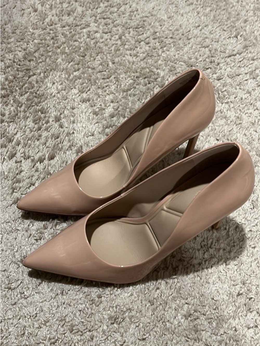 Women's Pointed Toe Patent Leather Pumps - Nude